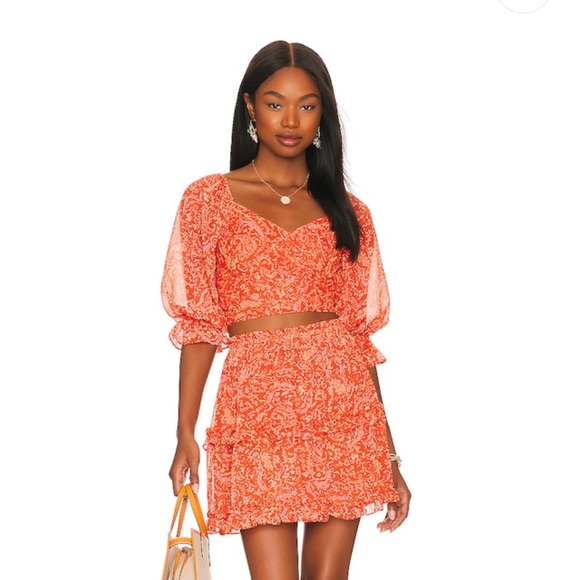 Medium 1.State Paisley puffed sleeve v neck top and matching skirt medium nwt - Picture 2 of 11